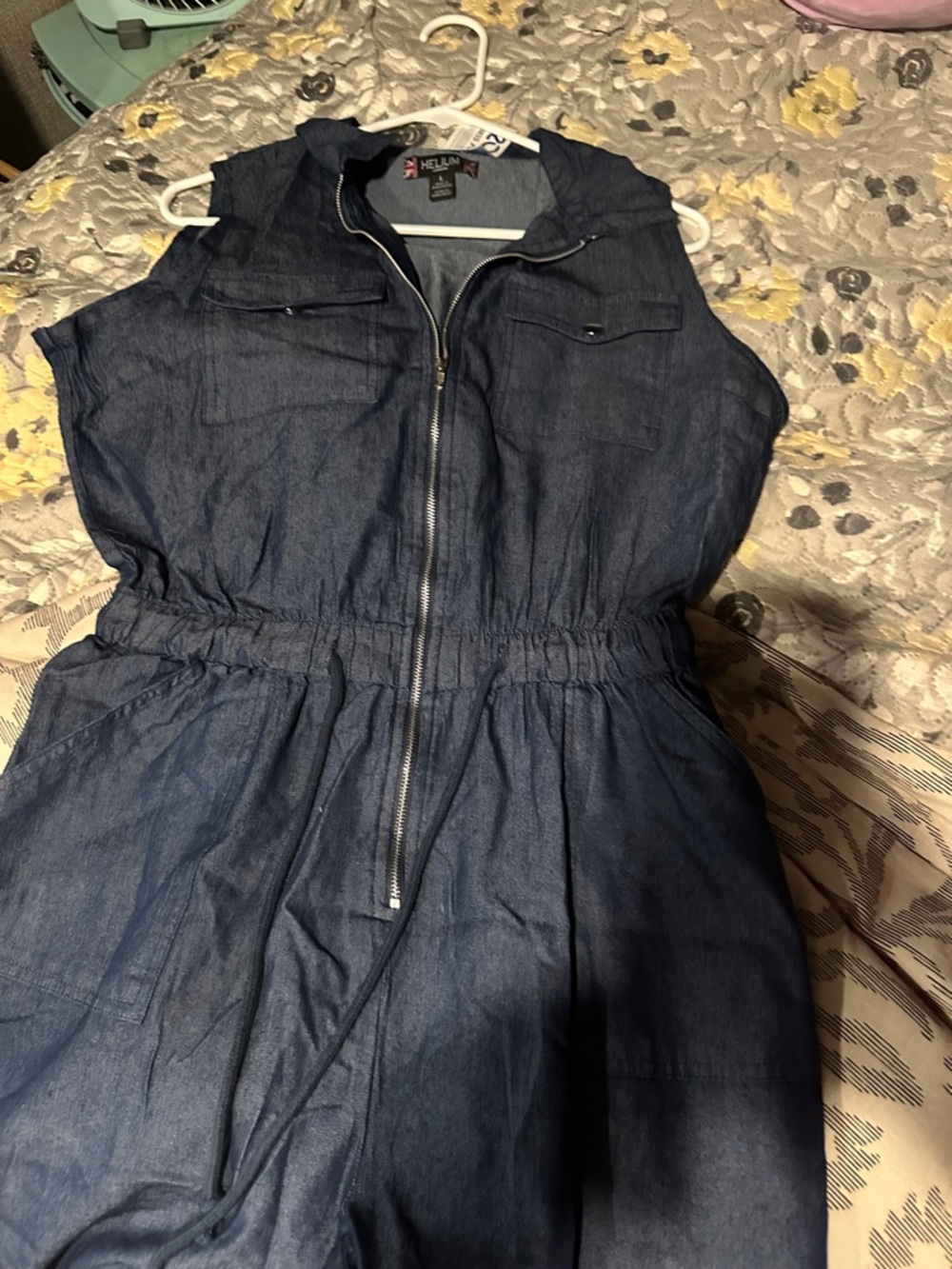 Denim Zip-Front Jumpsuit in Dark Blue